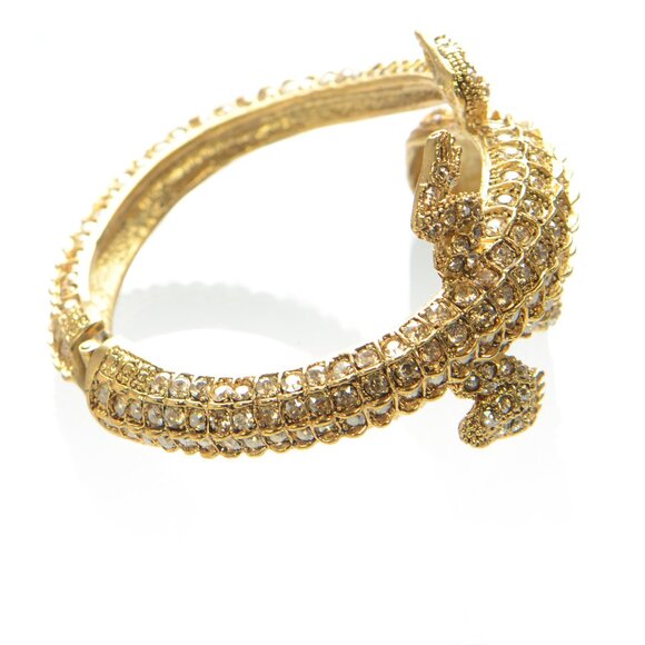 Oscar de la Renta Gold-tone Crystal Alligator Cuff Bracelet - Picture 4 of 10